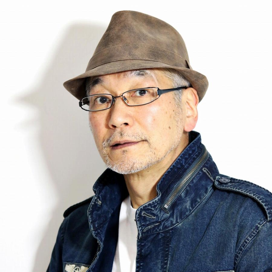 帽子 メンズ レザー 中折れ ハット ヘンシェル フェイクレザー 中折れ