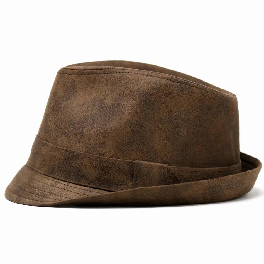 HENSCHEL HAT/ヘンシェルハット　新品　未使用 帽子 メンズ レザー 中折れ ハット ヘンシェル フェイクレザー 中折れ