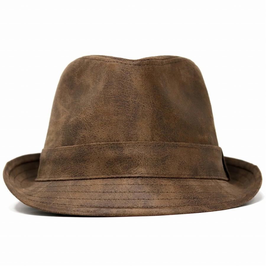 帽子 メンズ レザー 中折れ ハット ヘンシェル フェイクレザー 中折れ