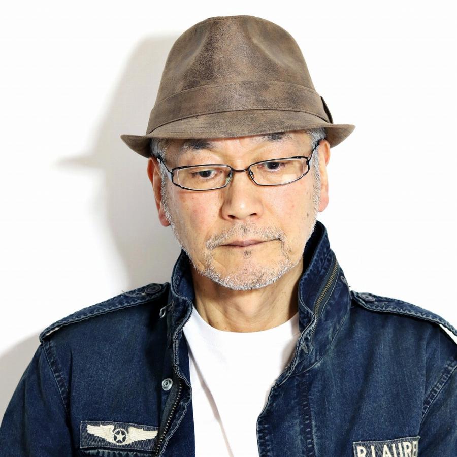 帽子 メンズ レザー 中折れ ハット ヘンシェル フェイクレザー 中折れ