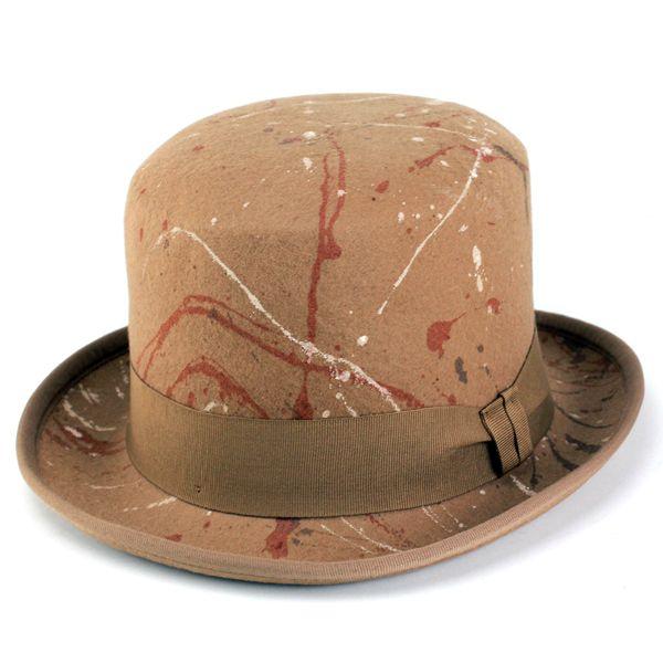 帽子 レディース シルクハット ロベルトイデア メンズ 帽子 ペイント加工 山高帽 キャメル｜elehelm-hatstore｜02