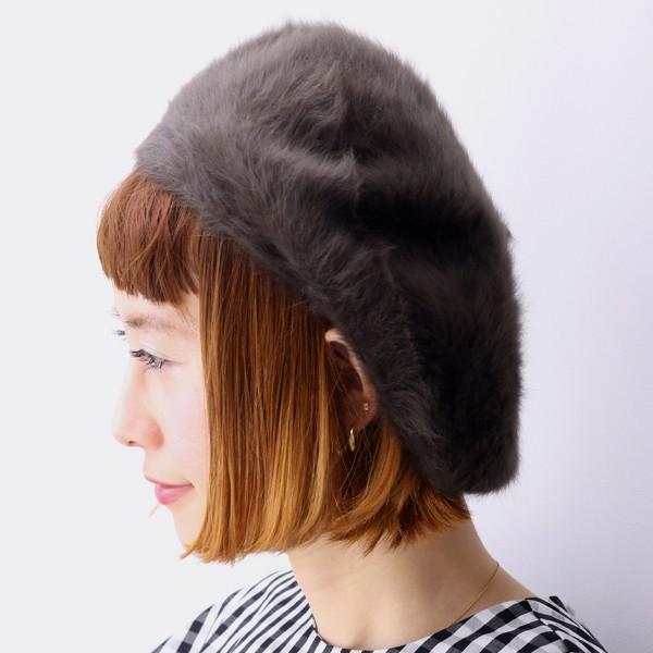 ベレー帽 アンゴラファー 帽子 レディース 柔らかゆったり ブラウン