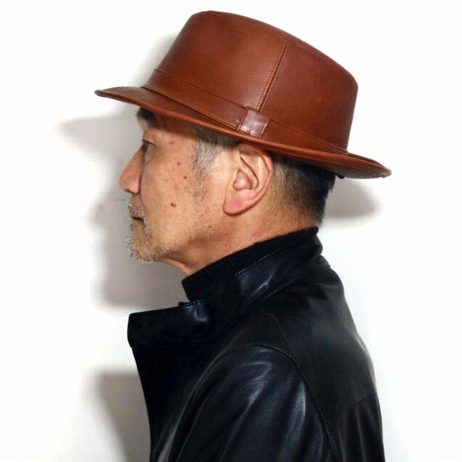 中折れハット メンズ マツイ 高級生地 ステッチ レザーハット 本革