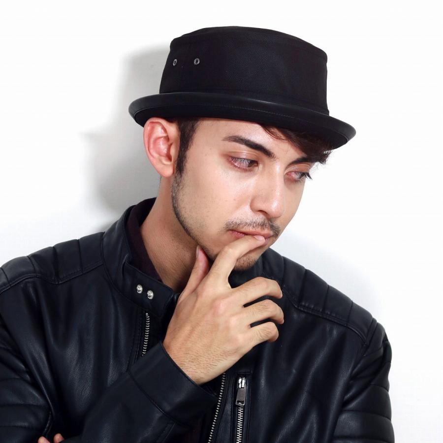 ポークパイハット メンズ ブラック 大きいサイズ サイズ調整 ポークパイ 紳士 帽子 短い ハット ツバ 黒