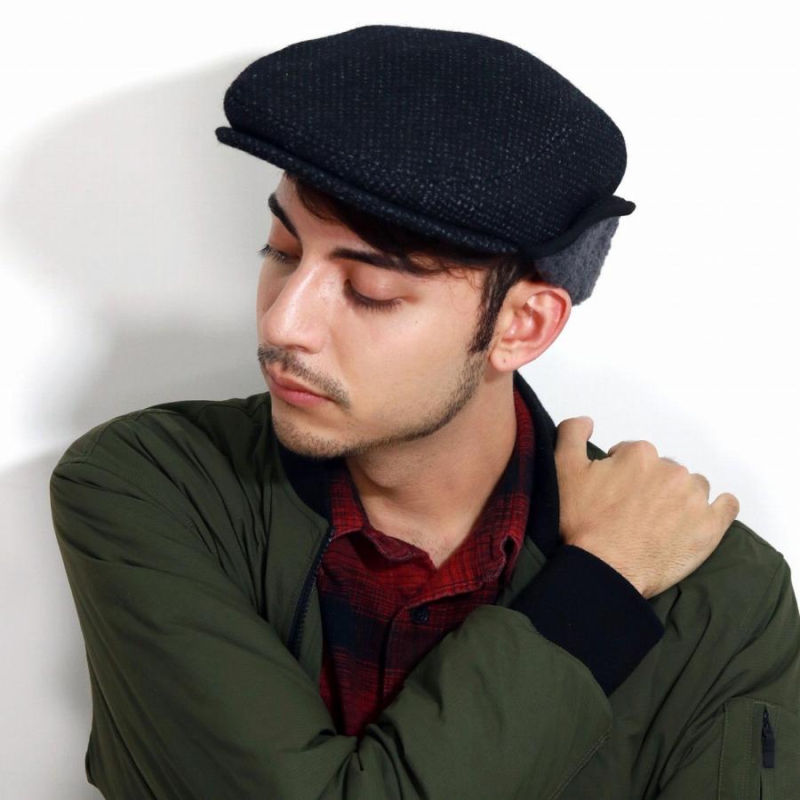 イヤーマフ ハンチング 紳士 防寒 イヤーフラップ 帽子 ボア 耳当て メンズ 温かい 日本製 チャコールグレー