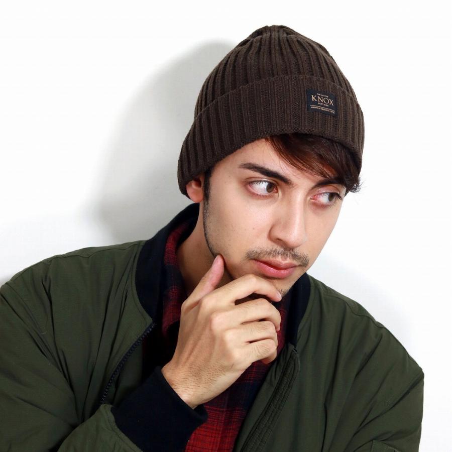 KNOX（ノックス） リブニットワッチ 帽子 茶 ニット帽 メンズ 日本製