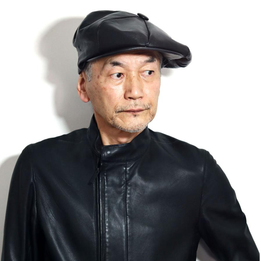 希少　ニューヨークハット　ラムレザー　キャスケット　レザー　USA製　黒　美品 NEW YORK HAT ニューヨークハット キャスケット ブラック