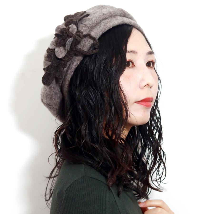 ベレー 小顔 レディース コサージュ ベレー帽 花 コサージュ付き