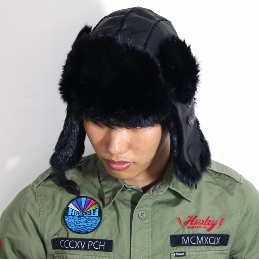 秋 冬 Bailey フライトキャップ 飛行帽 イヤーフラップ 帽子 ベイリー レザー ラムスキンレザー ラビットファー メンズ レディース インポート 黒 ブラック