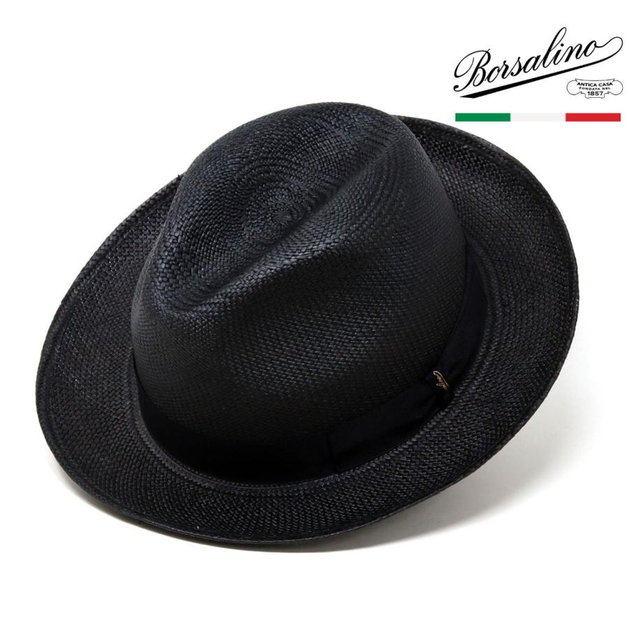 美中古・ボルサリーノ・５６ｃｍ黒色・（中央帽子製） Borsalino（ボルサリーノ） フェルトハット イタリア Federico Anello
