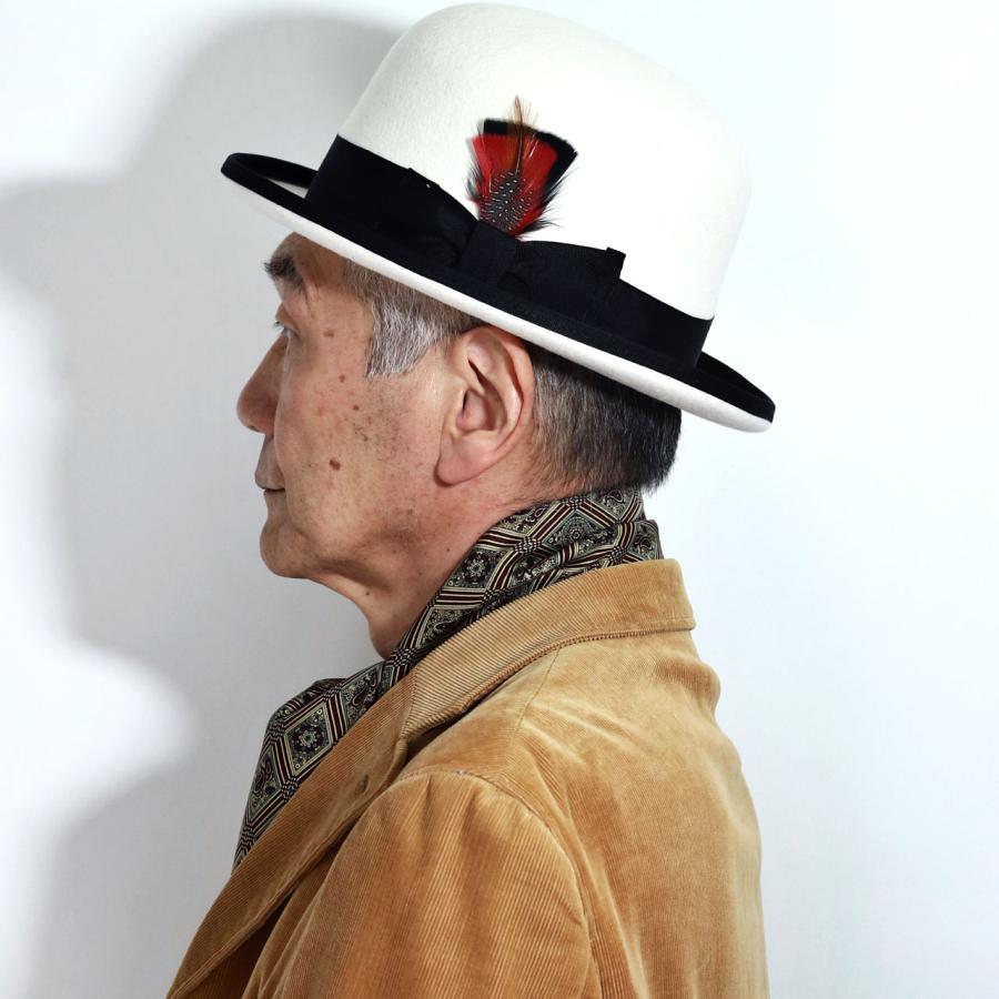 ダービーハット 山高帽子 羽根付き FUJI HAT フェルト ボーラーハット