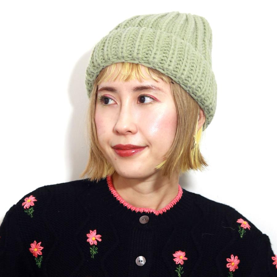 ニット帽 レディース ふわもこ あったかい リブ編み 手編み ニット