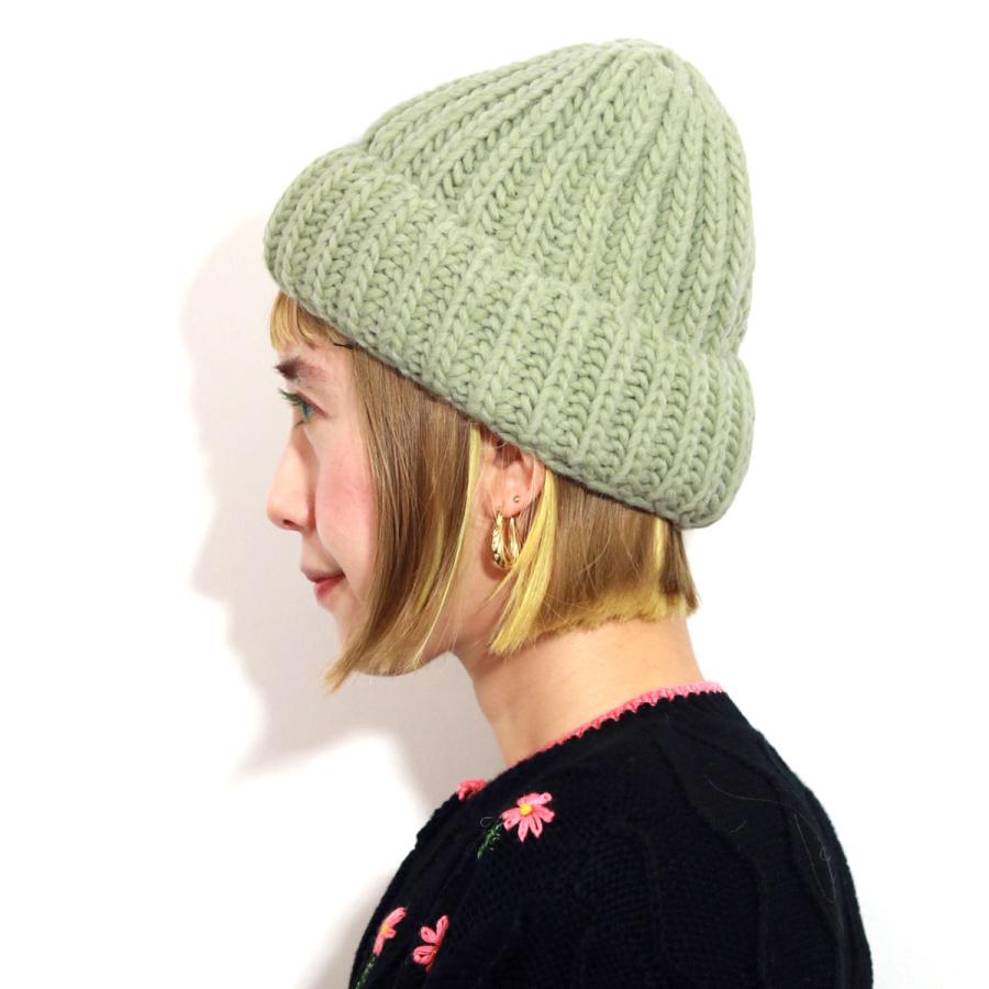 ニット帽 レディース ふわもこ あったかい リブ編み 手編み ニット