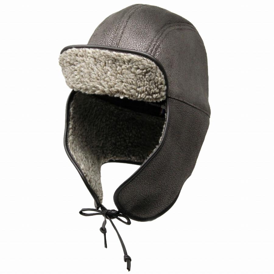 秋 冬 フライトキャップ メンズ フェイクレザー ボア イヤーフラップ 帽子 フランス クランベス CRAMBES インポート 飛行帽子 メンズ/茶 ブラウン