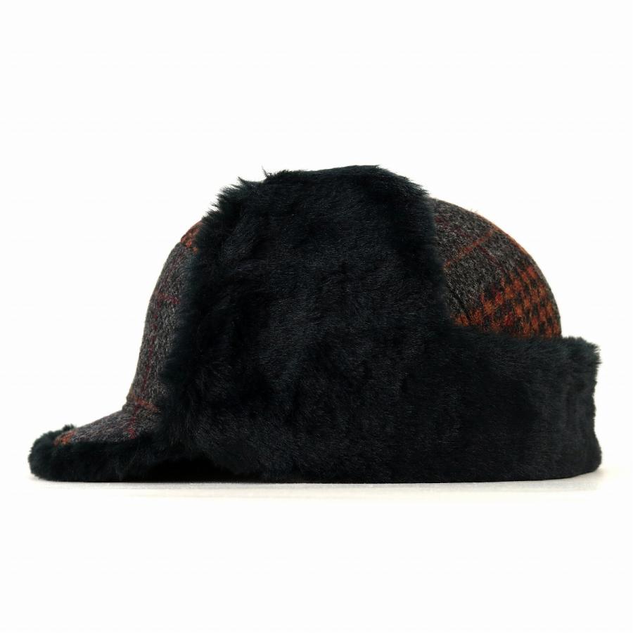 ツイード チェック パッチワーク キャップ フェイクファー イヤー