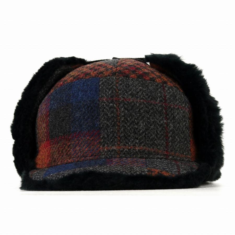 ツイード チェック パッチワーク キャップ フェイクファー イヤー