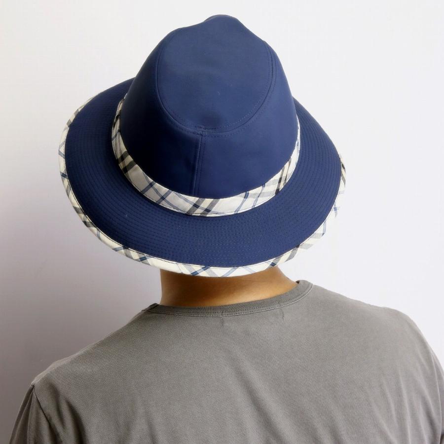 つば広 ハット UV対策 フランス製 クランベス サファリ 春夏 帽子 オールダウン ワイドブリム CRAMBES メンズ レディース チェック 紺 ネイビー｜elehelm-hatstore｜04