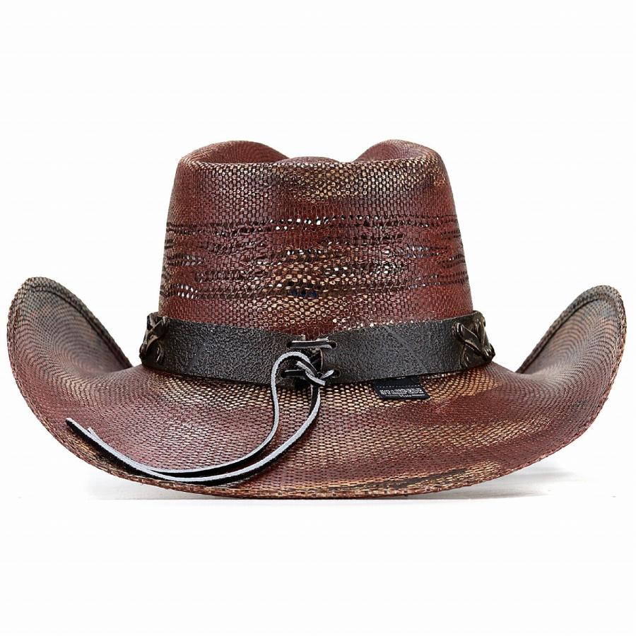 バーガンディ ストローハット アウトドア 本格 カウボーイ ハット California Hat Company Inc. ストロー