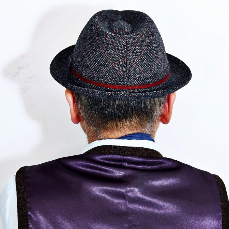 DAKS ハット 紳士 ニューレスコー グレンチェック ダックス メンズ 帽子 中折ハット 日本製 秋冬 チャコールグレー｜elehelm-hatstore｜14