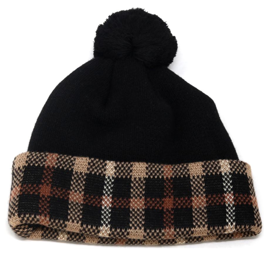 DAKS（ダックス） ニット レディース チェック柄 ポンポン ニット帽