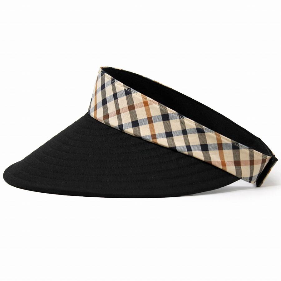 DAKS（ダックス） サンバイザー 広つば レディース チェック 柄 麻 UV