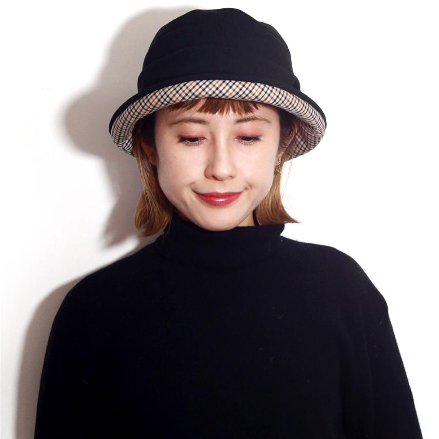 DAKS ハット レディース用 セーラーハット チェック柄  日焼け防止  帽子 ダックス 婦人 Mサイズ HAT ベージュ 黒 日本製 ピンク ハット 秋 冬｜elehelm-hatstore｜18