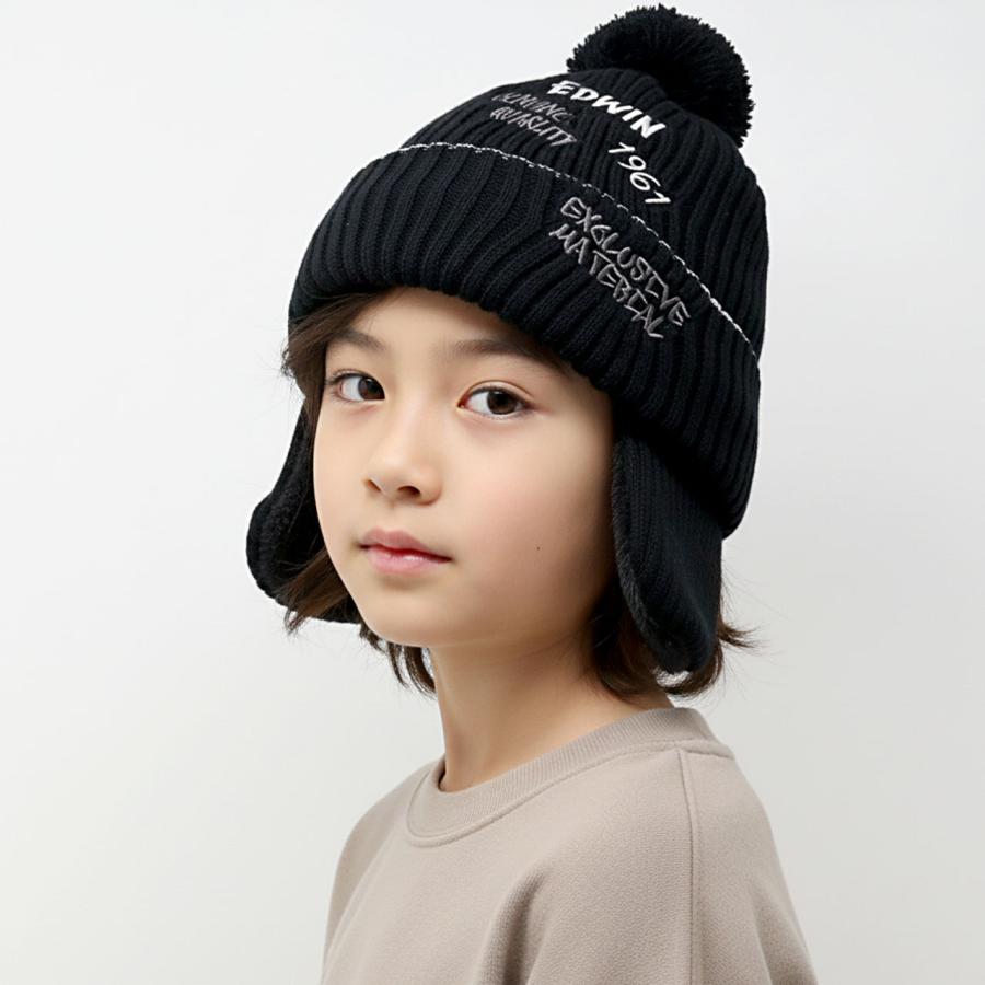 EDWIN（エドウィン） キッズ ニット帽 耳あて付き 裏ボア フェイク
