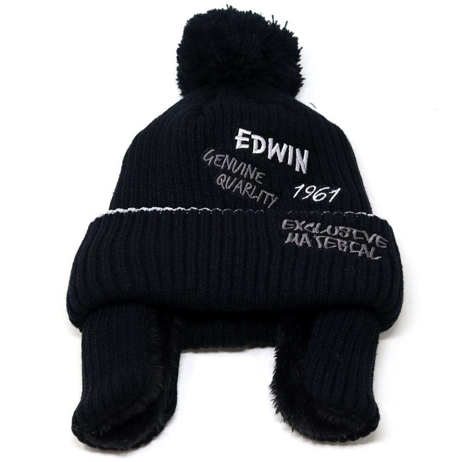 EDWIN（エドウィン） キッズ ニット帽 耳あて付き 裏ボア フェイク