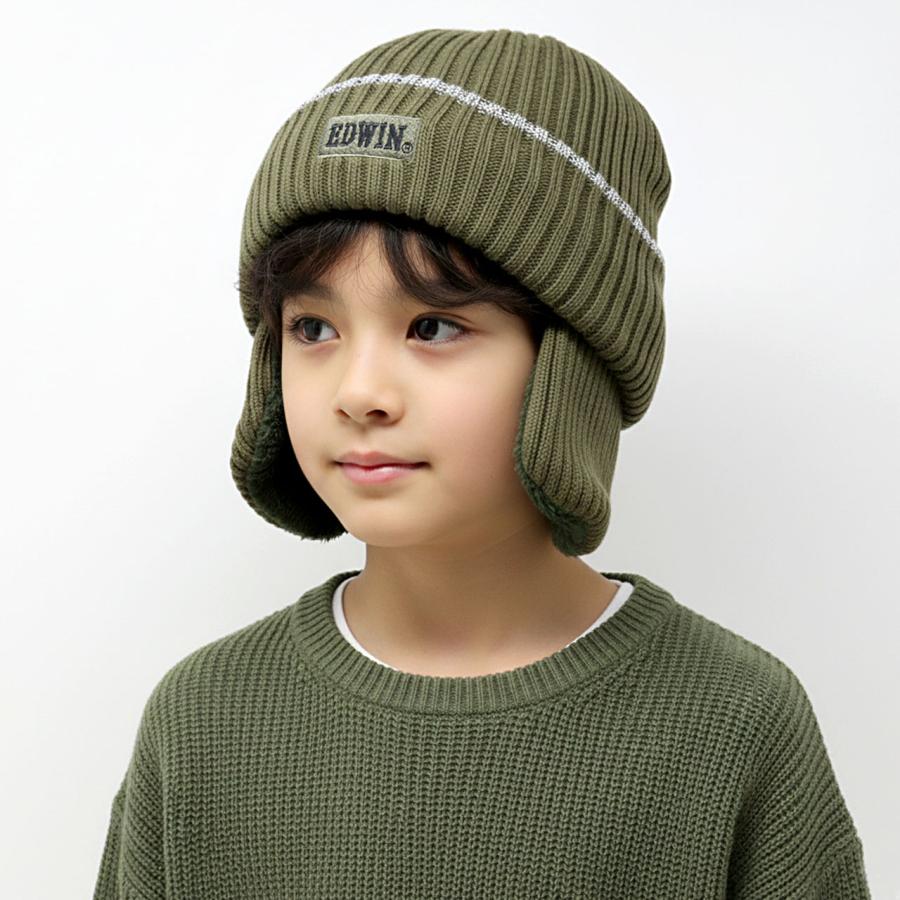 新品　EHZZ ニット帽子 EDWIN（エドウィン） 帽子 キッズ 防寒 ニット帽 男の子 子ども 耳あて