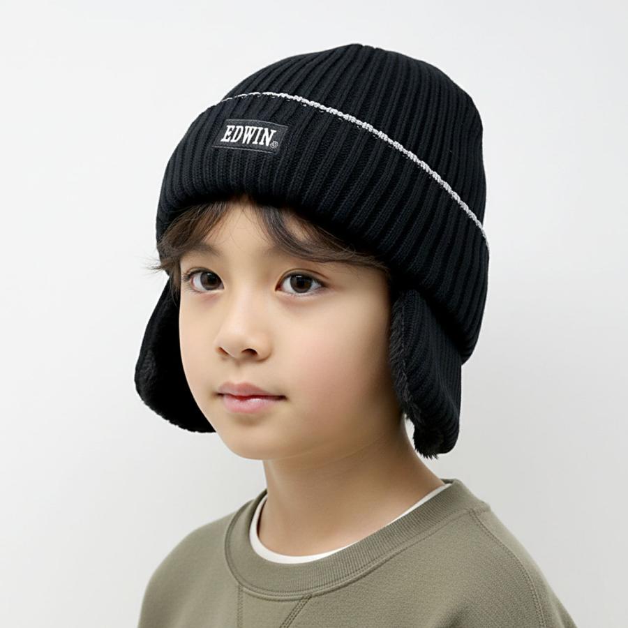 ☘️男の子用ニット帽子 防寒・保温子供 耳あて ニット帽子 目出し帽 EDWIN（エドウィン） 帽子 キッズ 防寒 ニット帽 男の子 子ども 耳あて