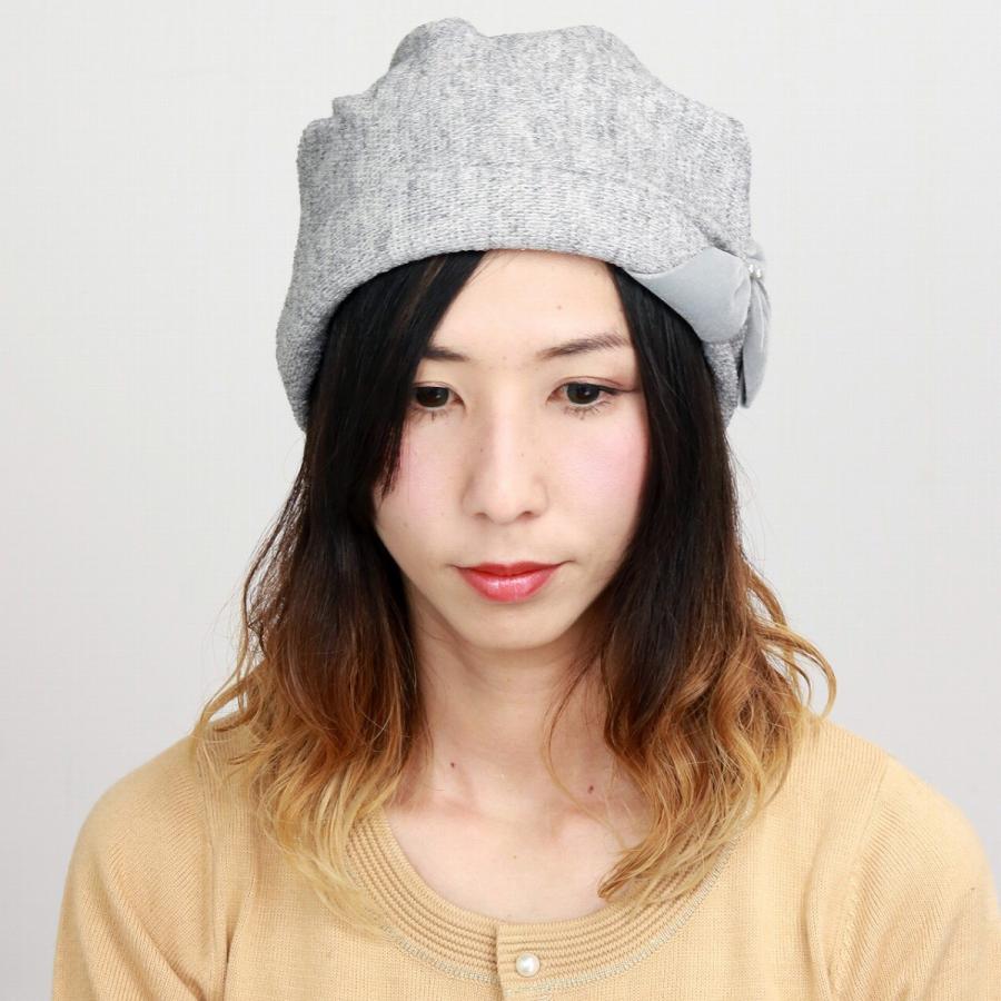 リボン パール ニット  ターバン 帽子 エスク レー 上品 エリートシャポー レディース 秋冬 ELITE CHAPEAU グレー｜elehelm-hatstore｜10