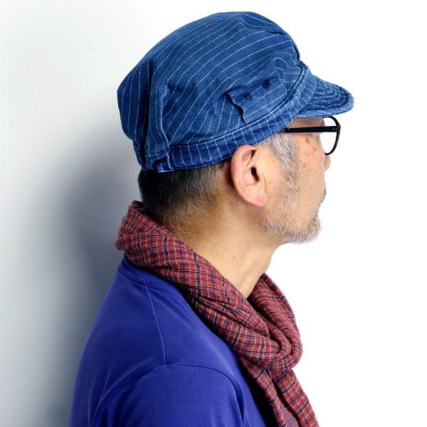 RRL 加工 ウォバッシュ ストライプ キャスケット ワーク 帽子 L デニム RRL 加工 ウォバッシュ ストライプ キャスケット ワーク 帽子 L
