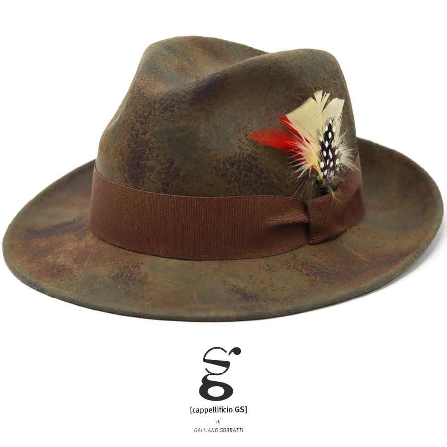 中折れハット メンズ イタリア製 焦がし加工 帽子 大きいサイズ ハット