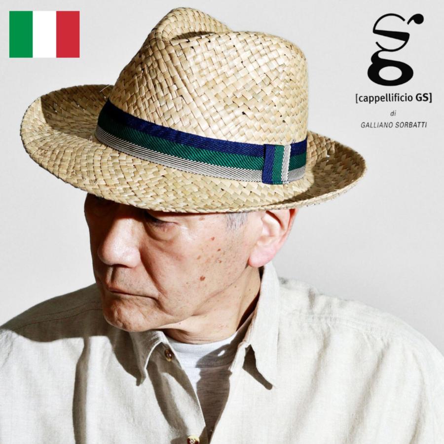 麦わらハット 中折れ メンズ レディース イタリア製 Galliano Sorbatti