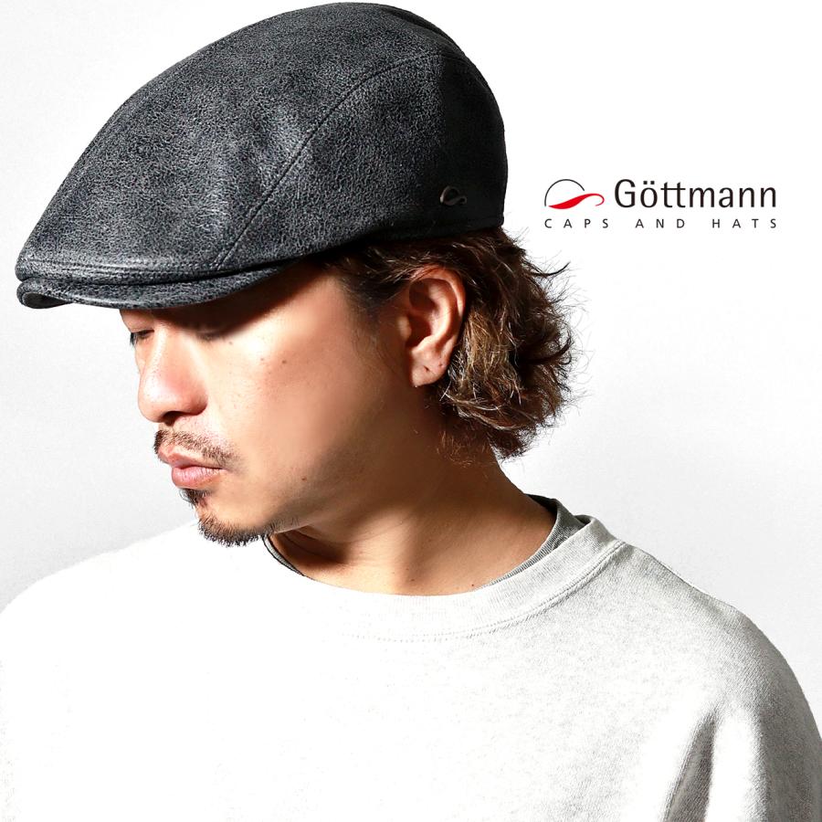 Gottmann ハンチング帽 メンズ 帽子 ラム革 アンティークレザー