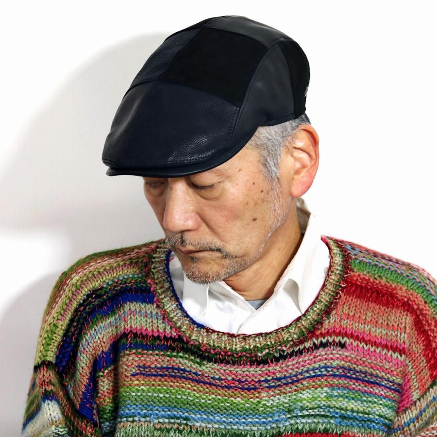 レザーハンチング パッチワークレザー ハンチング 革 本革 帽子 大きい