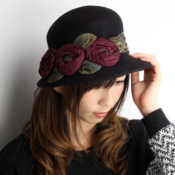 GREVI（グレヴィ） 花飾りのフェルトハット レディース 帽子 秋 冬