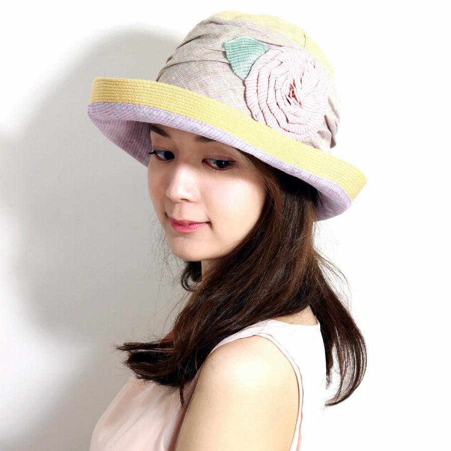 GREVI（グレヴィ） ハット つば広 花飾り レディース 帽子 春夏