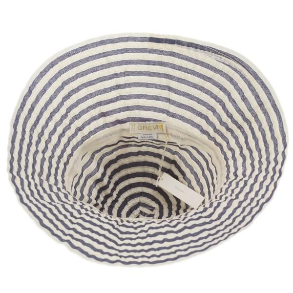 GREVI グレヴィ 春夏 カジュアル ツバ広ハット レディース ボーダー リボン ハンドメイド ブルー GREVI（グレヴィ） 春夏 カジュアル ツバ広ハット レディース ボーダー