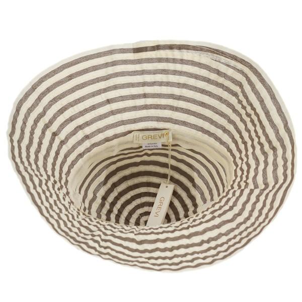 GREVI グレヴィ 春夏 カジュアル ツバ広ハット レディース ボーダー リボン ハンドメイド ブラウン GREVI（グレヴィ） 春夏 カジュアル ツバ広ハット レディース ボーダー