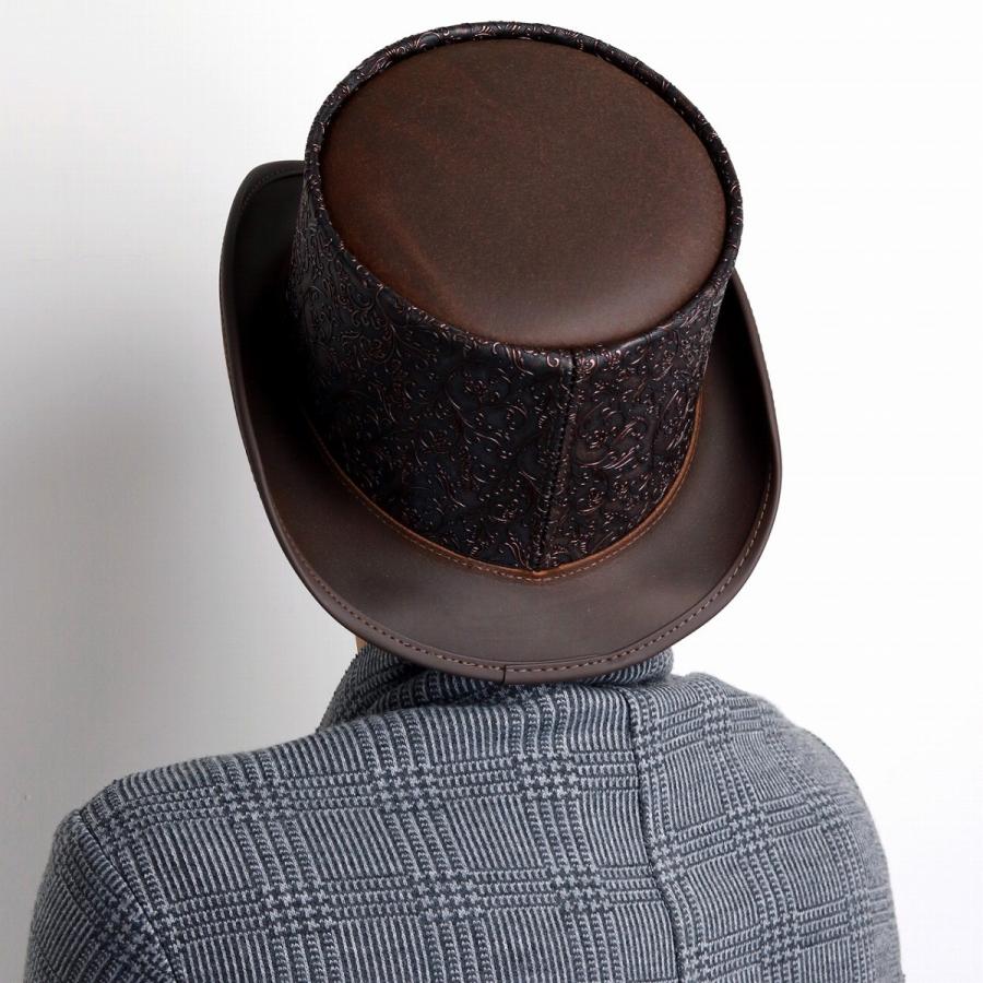 帽子 レザー トップハット クラシカル メンズ レディース 本革 シルク