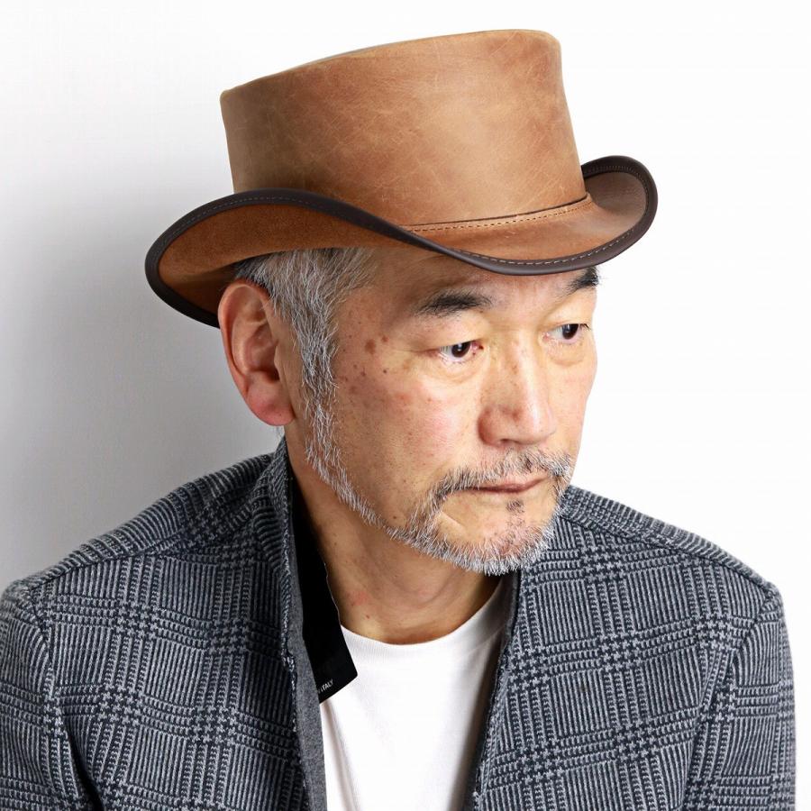 トップハット 本革 帽子 メンズ レザー シルクハット アメリカ製 Head