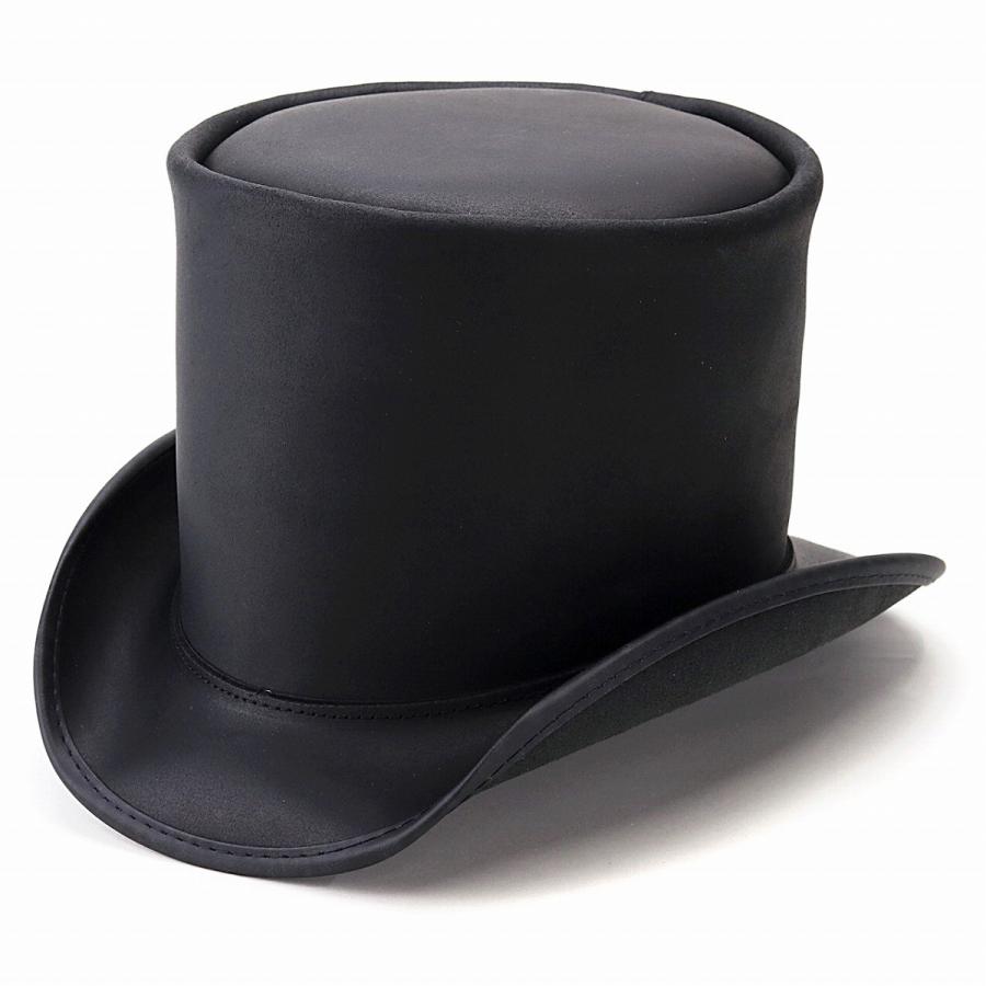 シルクハット レザー クラウンの高い 帽子 メンズ 本革 トップハット