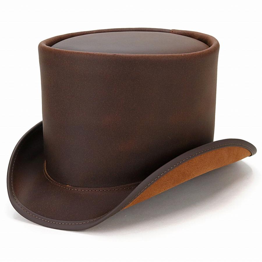 クラウンの高い 帽子 レザー トップハット メンズ 本革 シルクハット