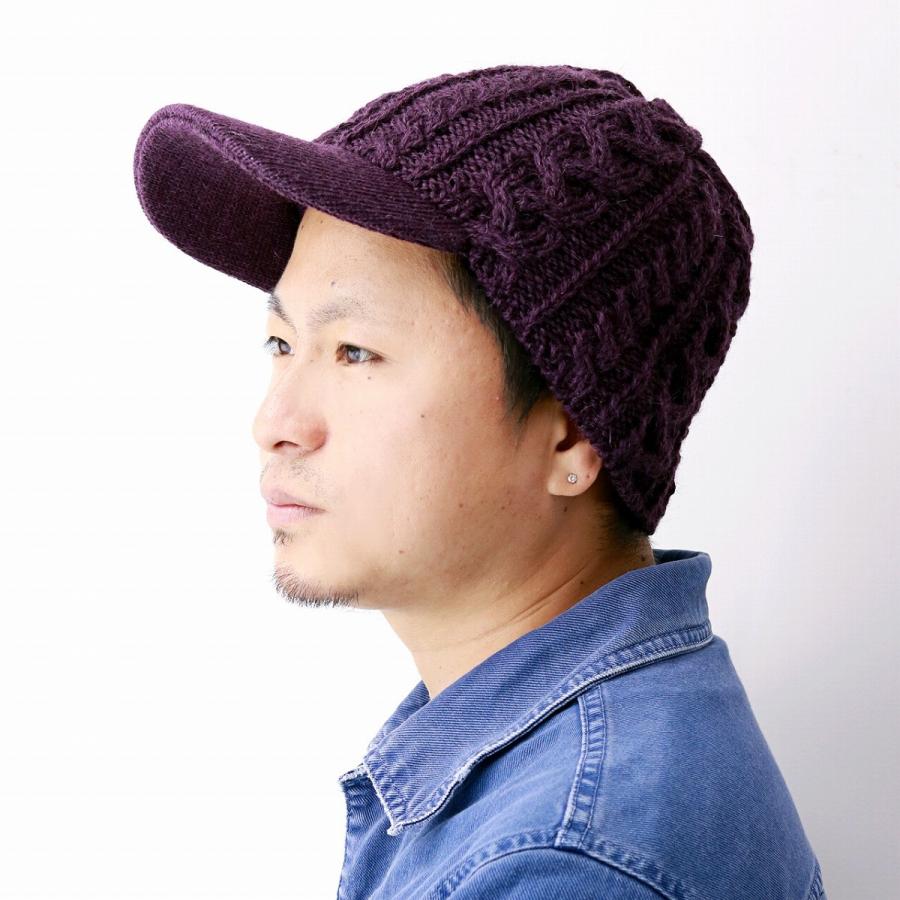 HIGHLAND 2000 ツバ付きニット帽 ブリティッシュ ウール100% ケーブル