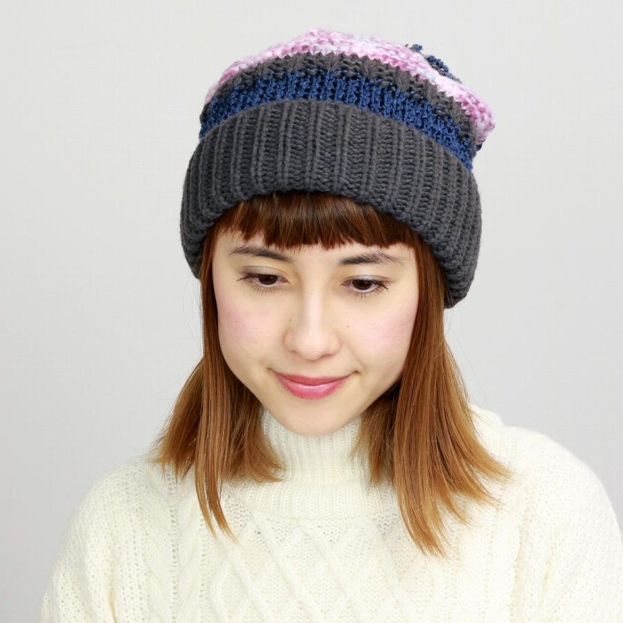 ニット 帽子 ボーダー柄 ボンボンニット 秋冬 ニットワッチ