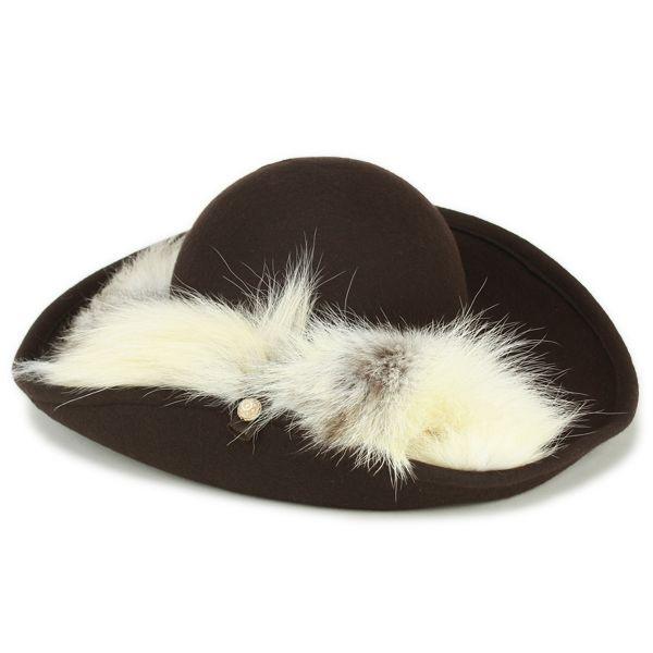 ハット つば広 帽子 レディース 秋冬 リアルファー Barairo 通販 激安 No 秋 冬 Boushi ハンドメイド ばら色の帽子 ブラウン しっぽキャペリン