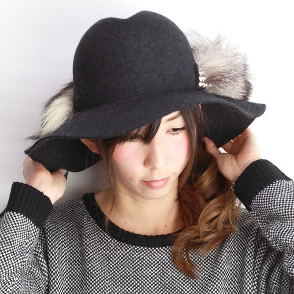 バラ色の帽子 ランキング総合1位 しっぽハット 15 フォックスファー レディース ばら色 No 帽子 チャコール つば広 Boushi Barairo