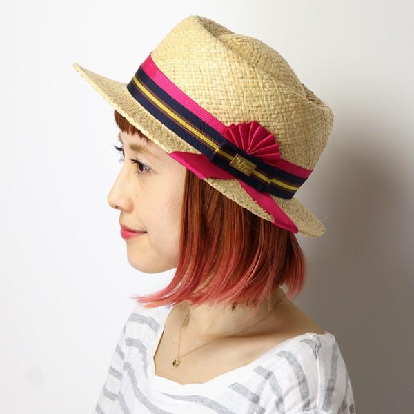 麦わら帽子 日本製 帽子 ギフト バラ色の帽子 レディース ロゼット風 