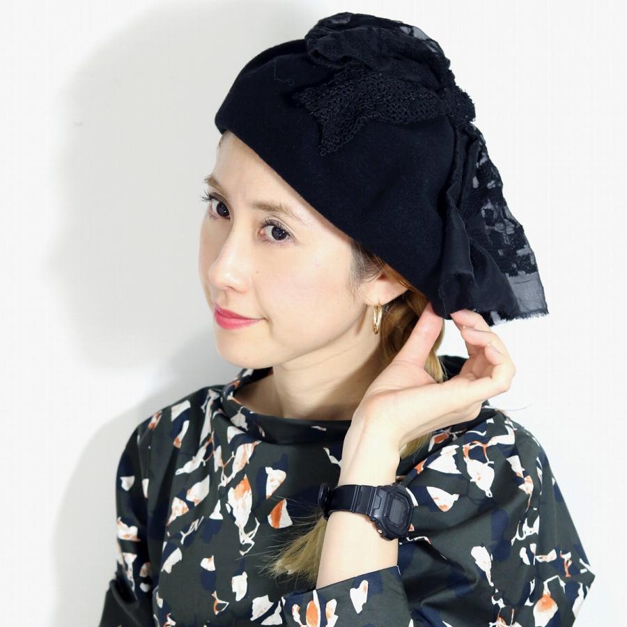 ベレー帽 リボン 大人 エレガント 帽子 ウール バラ色の帽子 日本製 レディース オーガンジー 飾り Barairo No Boushi 秋 冬 ベレー 黒 ブラック Www Mohmmadiyon Com
